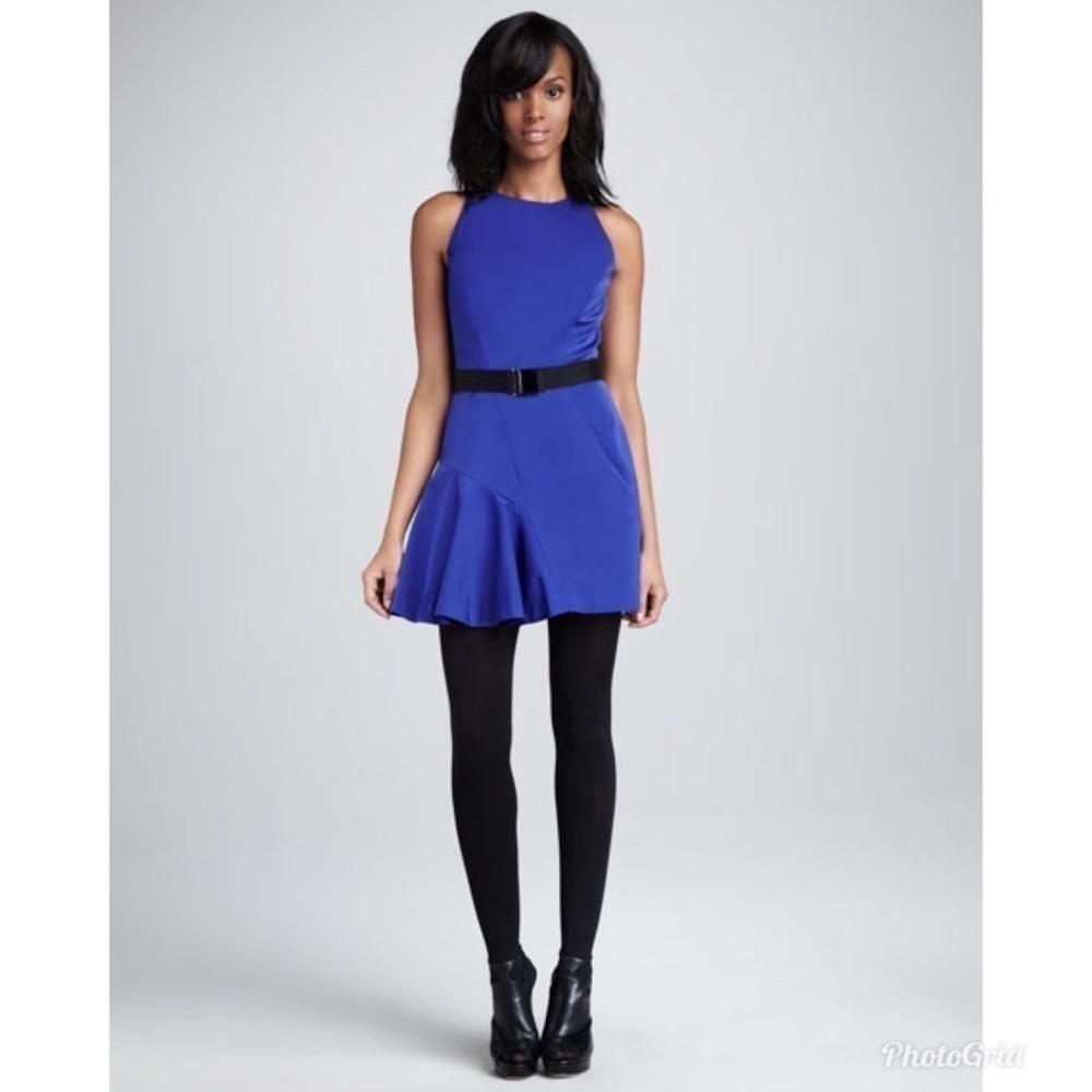 Milly Saxon Belted Satin Panel Blue Mini Dress 2
